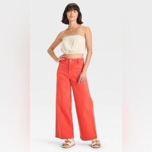 NWT Women's Coral Red Sailor Wide-Leg Jeans